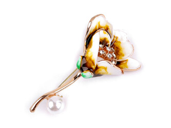 Brož s broušenými kamínky - 1 ks - 4 béžová sytá zlatá