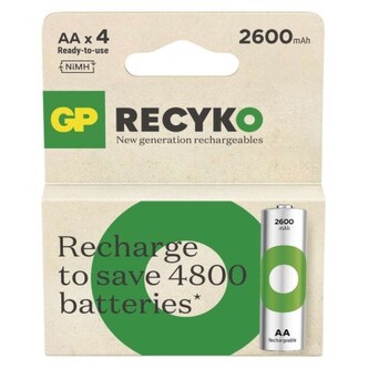 Nabíjecí baterie, AA (HR6), 1.2V, 2600 mAh, GP, papírová krabička, 4-pack, ReCyko