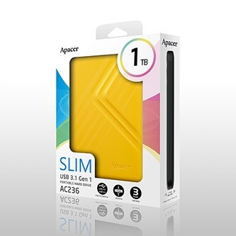 Apacer externí pevný disk, AC236, 2.5", USB 3.0 (3.2 Gen 1), 1TB, AP1TBAC236Y-1, žlutý