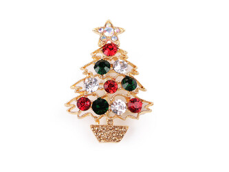 Brož s broušenými kamínky stromeček, věneček, sněhuláci - 1 ks - 1 zlatá stromeček