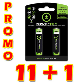 Nabíjecí baterie, AAA (HR03), 1.2V, 900 mAh, Powerton, box, 12x2-pack, PROMO 2-pack 11+1 (22+2 ks)