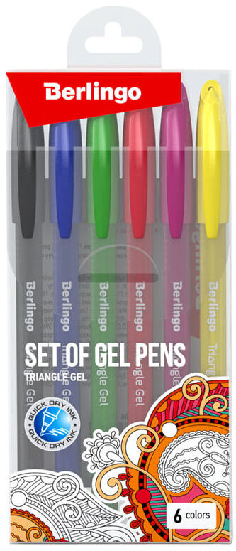 Berlingo, sada rollerů gelových, color, 6ks, 0.5mm, Triangle gel