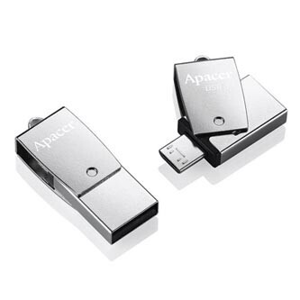 Apacer USB flash disk OTG, USB 3.0, 64GB, AH750, stříbrný, AP64GAH750S-1, USB A / USB Micro  B, s otočnou krytkou