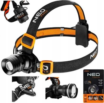 LED čelovka, 3xAAA, hliník, černá, funkce zoom, 3 druhy svícení