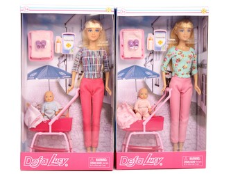 Set maminka na procházce - panenka 29 cm a miminko v kočárku, s příslušenstvím; 32 x 18 x 6,5 cm