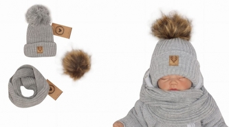 Z&Z Zimní čepice 3v1 + komínek, šedá; 56-68 (0-6 m)
