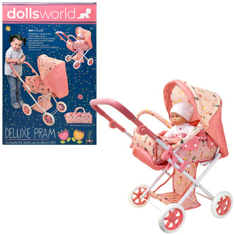 Dolls World Luxusní skládací kočárek pro panenky 46 cm s odnímatelnou korbičkou