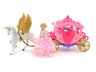 Kočár s koněm a panenkou, se světlem; 43,5x21,5x14cm,,