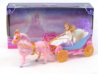 Panenka v kočáře s koněm. Na baterie. 44x21,5x13cm, BOX/W. Baterie 2x AA nejsou součástí balení