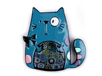 Kovová brož pes, kočka - 1 ks - 5 tyrkys kočka