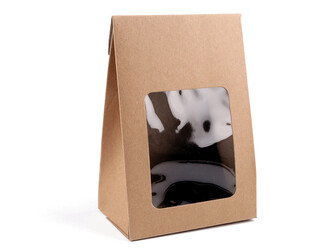 Papírová krabice s průhledem a širším dnem - 10 ks - hnědá přírodní