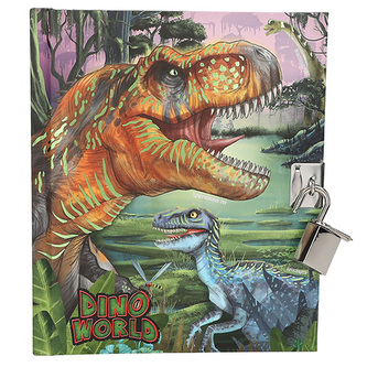 Zápisník na zámek Dino World, T-Rex a Velociraptor