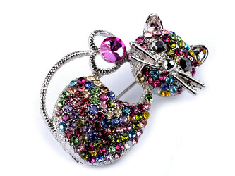 Brož s broušenými kamínky kočka - 1 ks - 1 multikolor