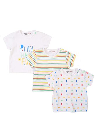 Tričko kojenecké s krátkým rukávem 3pack, Minoti, Smiling 4, bílá - 68/74