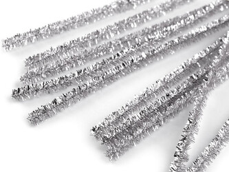 Chlupaté modelovací lurexové drátky Ø6 mm délka 30 cm - 100 ks - 3 stříbrná