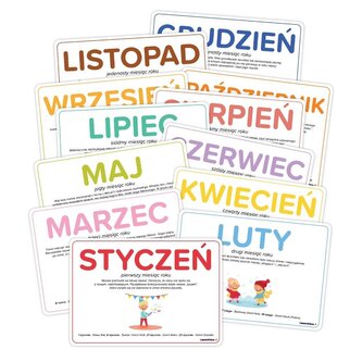 Plansze edukacyjne A5 - Miesiące 12 kart Plansze edukacyjne A5 - Miesiące 12 kart