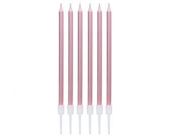 Dortové svíčky s držátky - rosegold metalické 13,5 cm - 6 ks