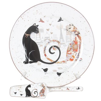 HOME ELEMENTS Talíř kulatý s lžící na dort, Kočky