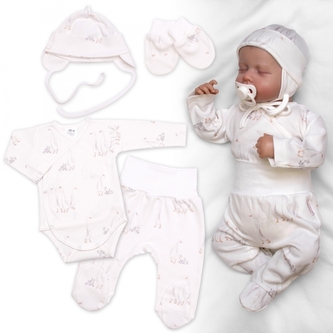 Sada oblečení pro miminko, 4D, bavlna, Husičky, smetanové; 56 (1-2m)