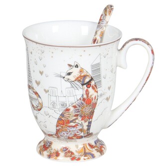 HOME ELEMENTS Hrnek 280 ml se lžičkou, Kočky HOME ELEMENTS Hrnek 280 ml se lžičkou, Kočky