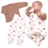 Kojenecké dupačky s košilkou, bavlna, Ježek, ecru/hnědá; 56 (1-2m)