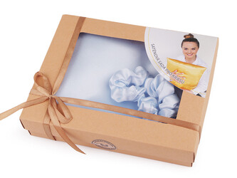 Sada na spaní, saténový povlak na polštář a gumička - 1 ks - 10 modrá pomněnková