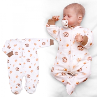 Kojenecký overálek, pyžamo, bavlna, Ježek, ecru, vel. 68; 68 (3-6m)