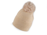Dámská / dívčí zimní čepice s bambulí Emi Ross - 1 ks - 2 béžová světlá