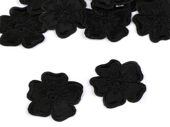 Nažehlovačka vyšívaný květ - 10 ks - 12 černá
