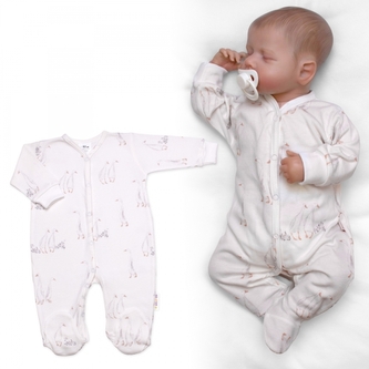 Kojenecký overálek, pyžamo, bavlna, Husičky, smetanové; 56 (1-2m)