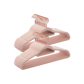 SONGMICS Sametová ramínka růžová 50ks, otočný háček