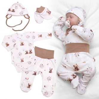 Sada oblečení pro miminko, 4D, bavlna, Roztomilý medvídek, ecru, vel. 62; 62 (2-3m)