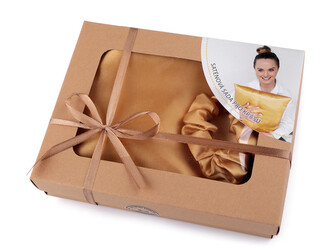 Sada na spaní, saténový povlak na polštář a gumička - 1 ks - 16 zlatá sv.