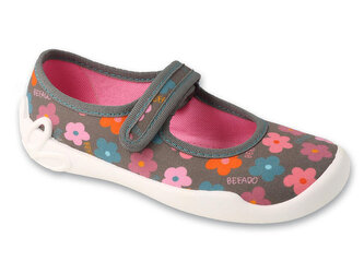 114Y552 - dívčí balerínky Befado šedé, kytičky 114Y552_32