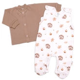 Kojenecké dupačky s košilkou, bavlna, Ježek, ecru/hnědá, vel. 68; 68 (3-6m)