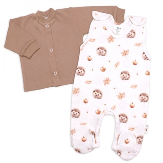 Kojenecké dupačky s košilkou, bavlna, Ježek, ecru/hnědá, vel. 68; 68 (3-6m)