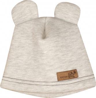 Teplá dětská čepice Kazum, bavlněná s oušky, šedá; 56/62 (0-3m) Teplá dětská čepice Kazum, bavlněná s oušky, šedá; 56/62 (0-3m)