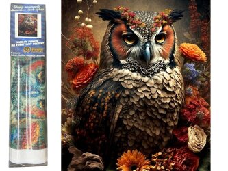 Diamantové malování - Sova v květech 30 x 40 cm