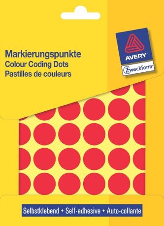 Etykiety kółka średn. 18mm czerw. 1056szt., Avery