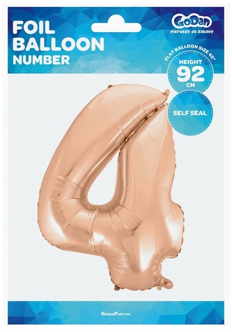 Balon foliowy "Cyfra 4", różowo-złota, 45cm, GoDan