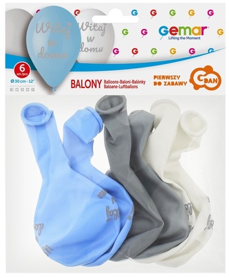 Balony Premium Witaj w domu, niebieskie, 12" op. 6 szt., GoDan