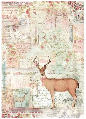 Papier ryżowy A4 Różowe bn - renifer, Stamperia