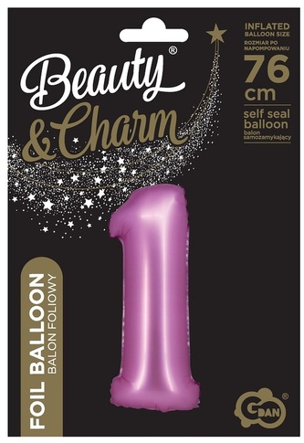 Balon foliowy B&C, Cyfra 1, satynowa różowa, 76 cm, GoDan