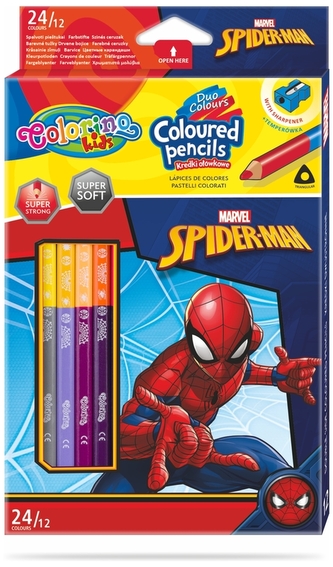 Kredki ołówkowe trójkątne 12/24-kol. dwukolorowe Disney Kids Colorino Spiderman, Patio