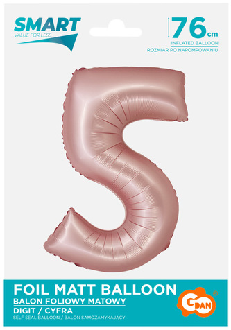 Balon foliowy Smart, Cyfra 5, j. różowa matowa, 76 cm, GoDan