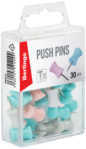 Pinezki beczułki, 22x9mm, dług. igły 12 mm, różne kolory, zaw. euro, 30 szt., Berlingo