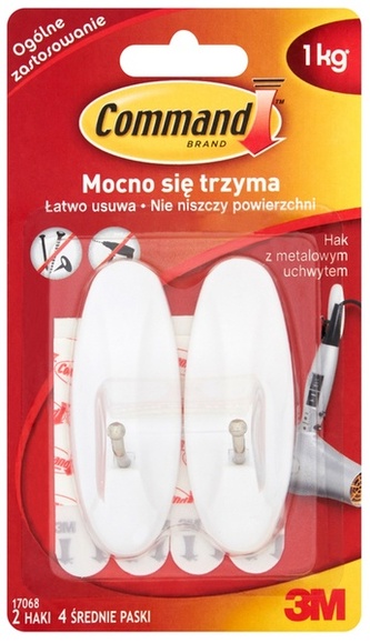 Haczyki samoprzylepne średnie metalowy uchwyt białe 17068 PL 2 szt. Command, 3M