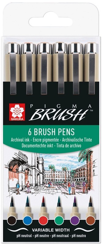 Pisaki pędzelkowe 6-kol. Pigma Brush, Sakura