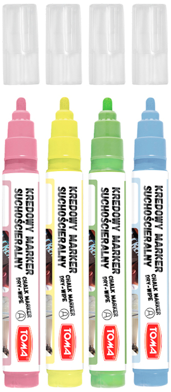 Marker kredowy kpl.4 szt. do czarnych tablic końc. 4.5 mm Pastelowe 292-Z05, Toma