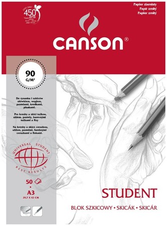 Blok szkicowy A3 50 k. 90g Student ziarnisty czerwony, Canson